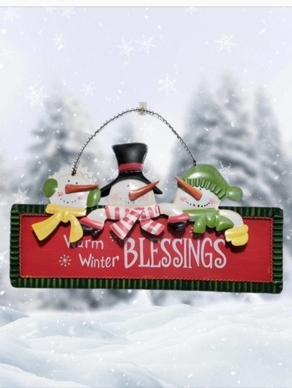Warm Winter BLESSINGS Snowman Metal Wall Hanging